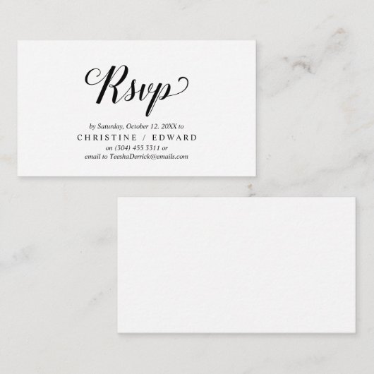 Elegant rustiek, zwart script, RSVP reageren Informatiekaartje (Voorkant / Achterkant)