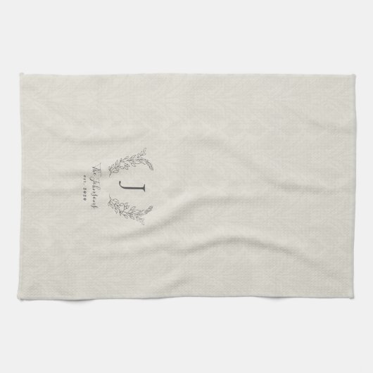 Elegant rustige botanische laurel monogram theedoek (Horizontaal)