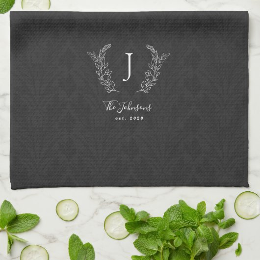 Elegant rustige botanische laurel monogram theedoek (Gevouwen)