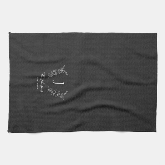 Elegant rustige botanische laurel monogram theedoek (Horizontaal)