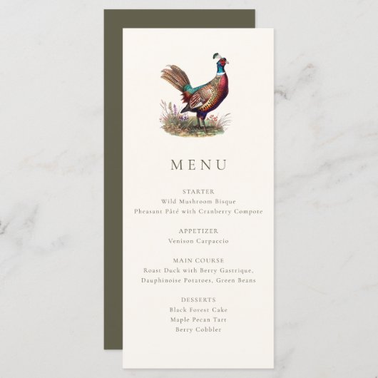 Elegant rustige fazant jacht herfst diner menu (Voorkant / Achterkant)