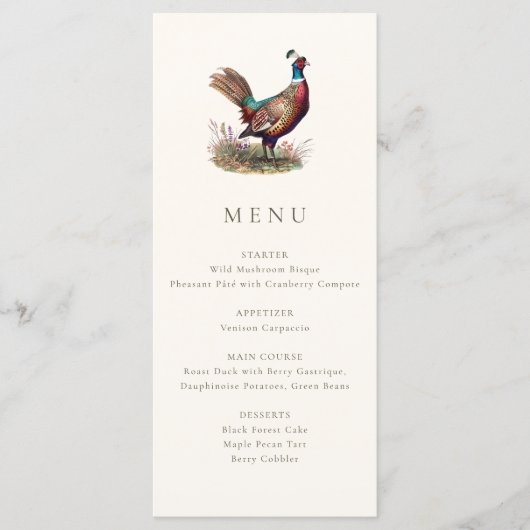 Elegant rustige fazant jacht herfst diner menu (Voorkant)