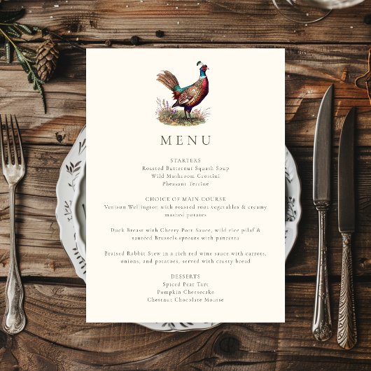 Elegant rustige fazant jacht herfstdiner menu