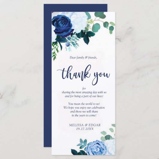 Elegant rustige marineblauwe bruiloft bedankt je (Voorkant / Achterkant)