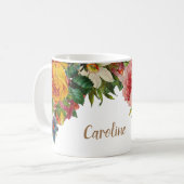 Elegant rustige rozen bloemen gepersonaliseerd koffiemok (Voorkant links)