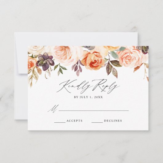 Elégant Rustique Automne Floral Mariage RSVP (Devant)
