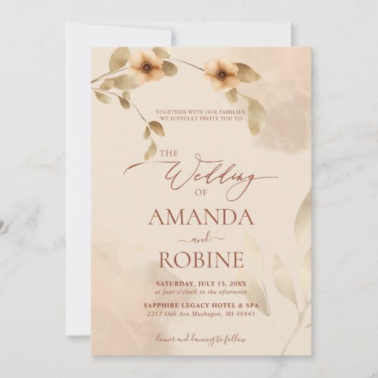 Elégant rustique Faire-part de mariage Brown beige (Devant)