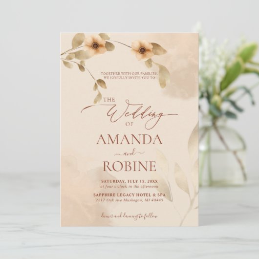 Elégant rustique Faire-part de mariage Brown beige (Debout devant)