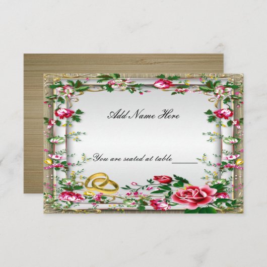 Elégant Rustique Roses Rouges Table Carte Place (Devant / Derrière)