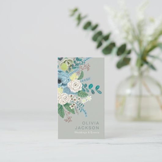 Elegant rustisch floraalgroen visitekaartje (Staand voorkant)