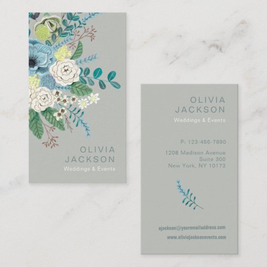 Elegant rustisch floraalgroen visitekaartje (Voorkant / Achterkant)