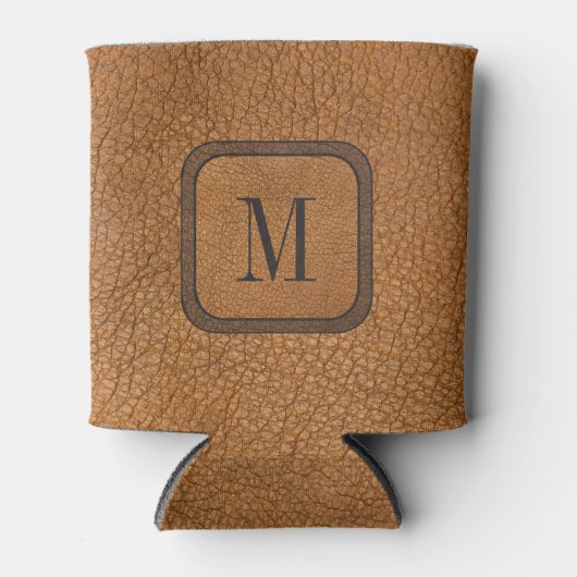 Elegant Rustisch Land Ledermonogram Blikjeskoeler (Voorkant)