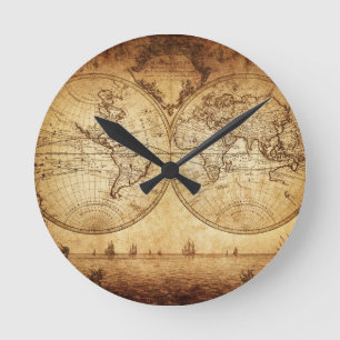 , elegant, rustisch wereldbol, atlas-kaart bruin ronde klok