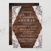Elegant  Rustisch Wood Lace Couples Shower Kaart (Voorkant / Achterkant)