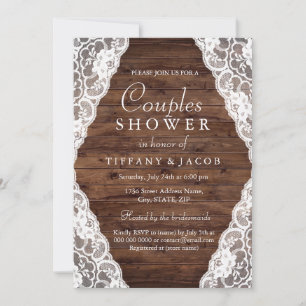 Elegant  Rustisch Wood Lace Couples Shower Kaart