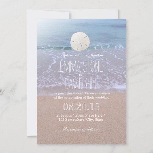 Elégant sable Dollar Plage Mariage Invitations (Devant)