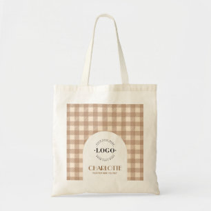 Élégant sac à main à carreaux marron beige Logo En