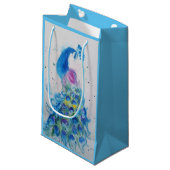 Élégant sac cadeau Peacock bleu Aquarelle oiseau (Devant Angle)