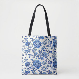 Elégant Sac fourre-tout Floral Bleu & Blanc