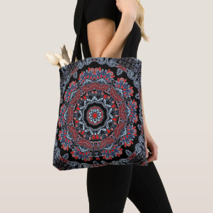 Elégant Sac fourre-tout gris et rouge Mandala