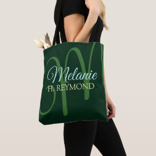 Elégant Sac fourre-tout vert avec son nom et son i