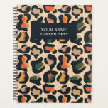 Elégant Safari Animal Skin Leopard spot<br><div class="desc">Image numérique moderne de peau de léopard dans élégante palette de terre chaude de noir, orange, jaune, vert et beige. Superposition en bande noire.avec texte entièrement personnalisable en police classique blanche. La colonne vertébrale est noire avec une police blanche en gras. Cool et féminine et élégante, Disponible sur de nombreux...</div>