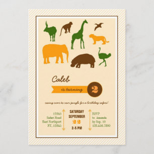 Elegant Safari Animals Birthday Invitation Kaart