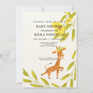 Elegant Safari Giraffe Roze Bloemen Baby shower Kaart