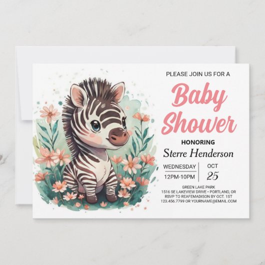 Elegant Safari Roze Zebra Baby shower Kaart (Voorkant)