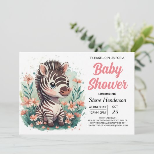Elegant Safari Roze Zebra Baby shower Kaart (Staand voorkant)