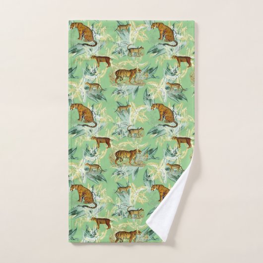 Élégant Safari Tropical Wild Cats Tiger Sage Green (Serviette à main)