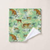 Élégant Safari Tropical Wild Cats Tiger Sage Green (Gant de toilette)