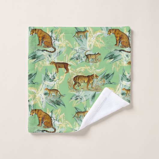 Élégant Safari Tropical Wild Cats Tiger Sage Green (Gant de toilette)
