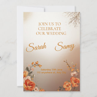 Elegant Saffron Floral Wedding Invitation Set Kaart