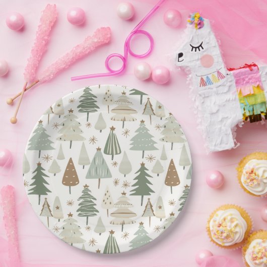 Elegant Saga groen kerstbomen patroon Papieren Bordje (Feest)