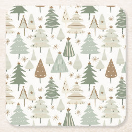 Elegant Saga groen kerstbomen patroon Vierkante Kartonnen Onderzetter