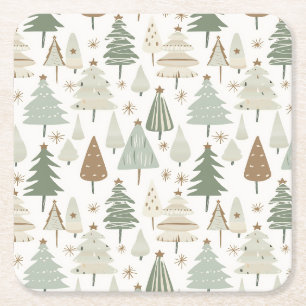 Elegant Saga groen kerstbomen patroon Vierkante Kartonnen Onderzetter
