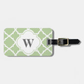 Elegant Sage and White Quatrefoil Monogram Bagagelabel (Voorkant horizontaal)