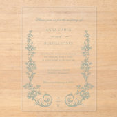 Elegant Sage Baroque Roses Wedding Acryl Uitnodigingen (Voorkant)