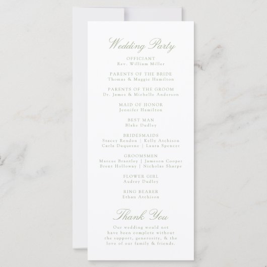 Elégant Sage Chinoiserie Crest Wedding Programme (Dos)