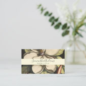 Elegant Sage Cream Magnolia Script Floral Visitekaartje (Staand voorkant)