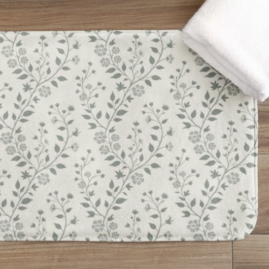 Elegant Sage Cream Minimalist Boho Floral Pattern Badmat
