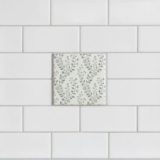 Elegant Sage Cream Minimalist Boho Floral Pattern Tegeltje