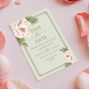 Elegant Sage en Blush Pink Peony Save the Date Briefkaart