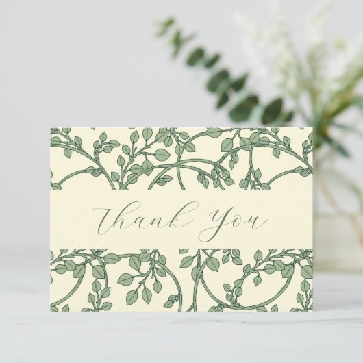 Élégant Sage Et Vignes Crème Carte de remerciement (Debout devant)