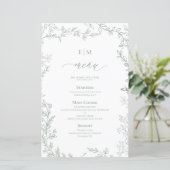 Élégant Sage Feuille Vert Monogramme Mariage Menu (Debout devant)