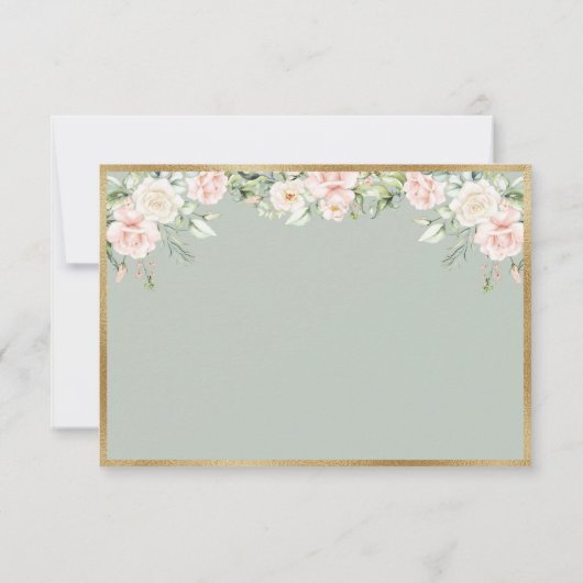Elégant Sage Floral Vert Gold Script Mariage RSVP (Dos)