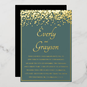 Elegant Sage Forest Green Gold Confetti Wedding Folie Uitnodiging