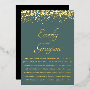 Elegant Sage Forest Green Gold Confetti Wedding Folie Uitnodiging
