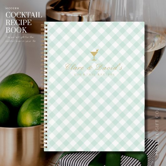 Elegant Sage Gingham Koppels Blank Cocktail Recept Notitieboek